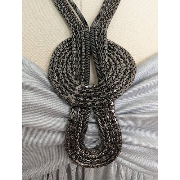 Vtg My Michelle Empire Halter Maxi Gown Sz M Silver Y2K Whimisigoth Fairy - Picture 5 of 16